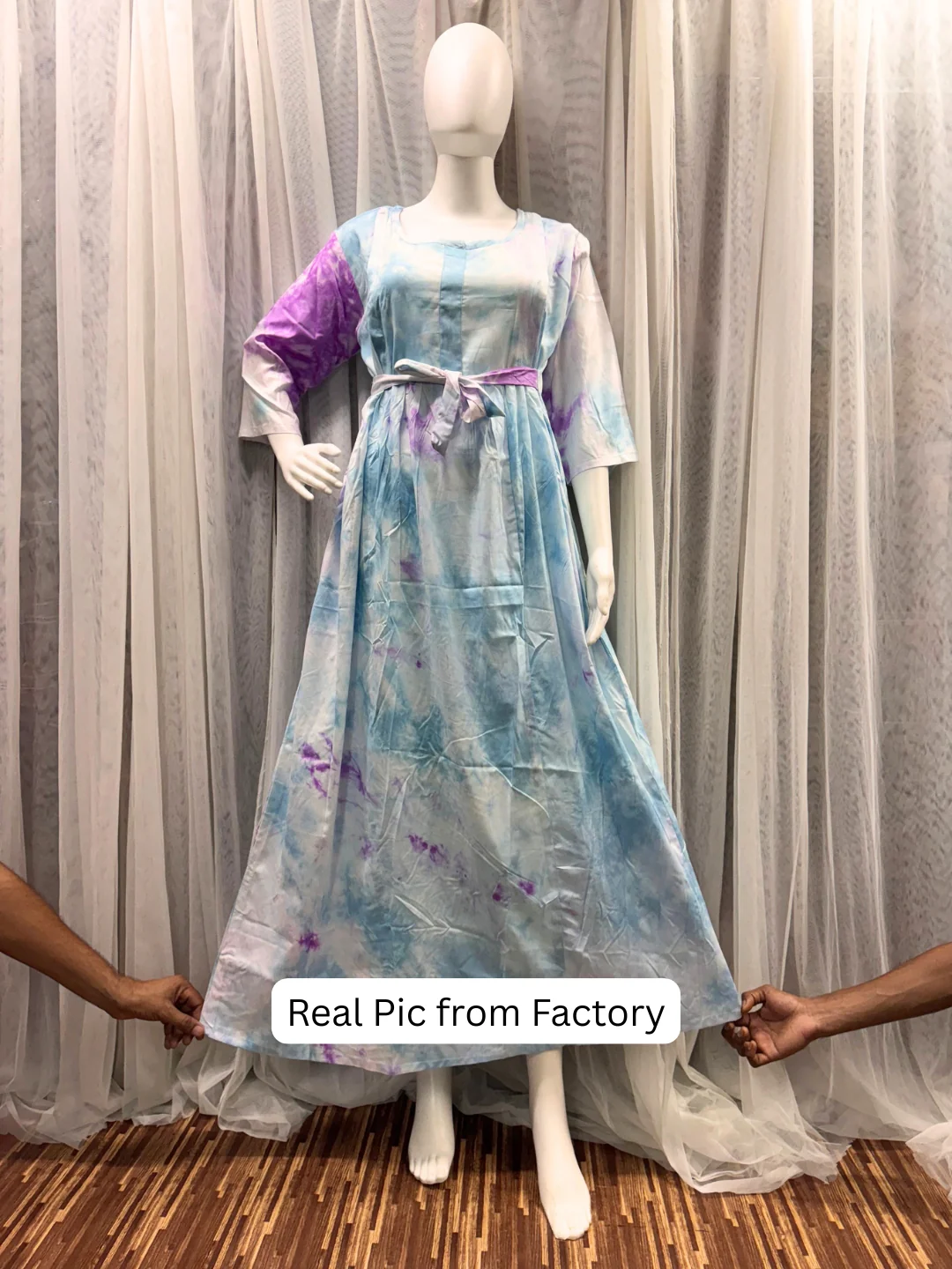 Tye Dye - Sky Blue Purple - Maternity Kurti with Feeding Zips - Soft Rayon - Image 3