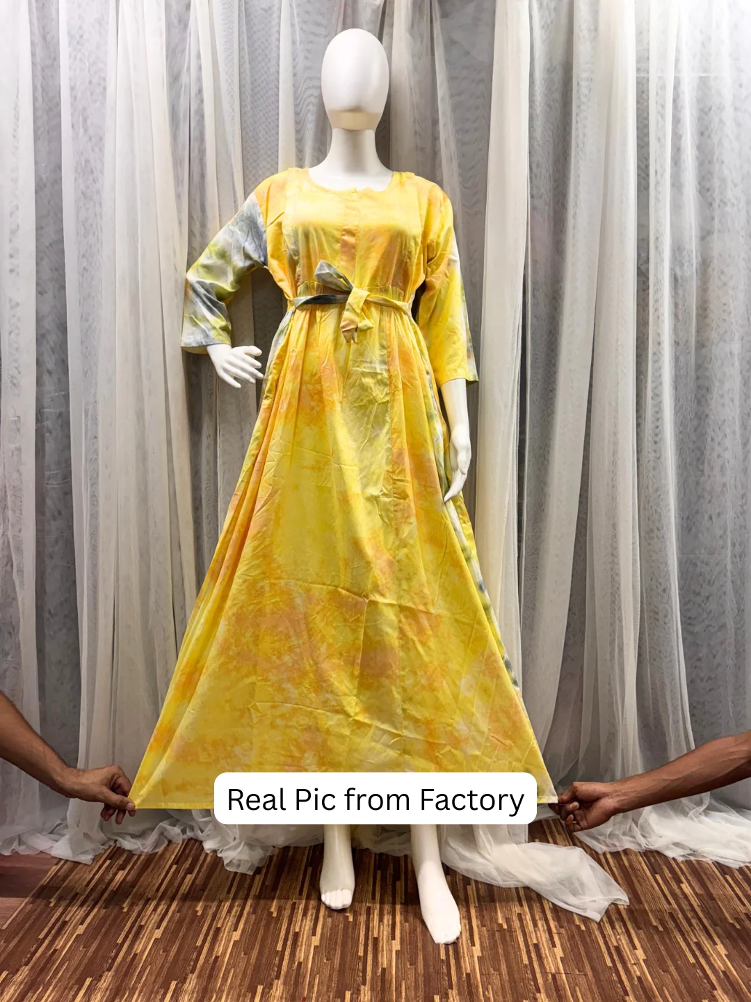 Tye Dye - Yellow Grey - Maternity Kurti with Feeding Zips - Soft Rayon - Image 3
